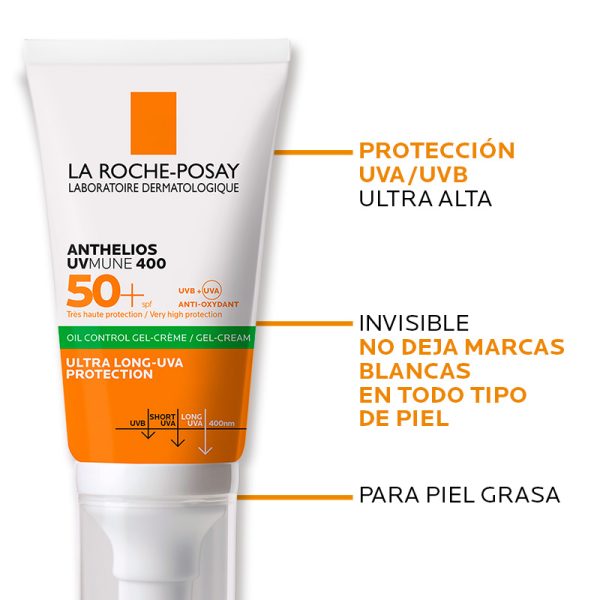 La Roche-Posay Anthelios UVMune Oil Control Gel Protector Solar Facial SPF50+ 50ml - Dermaproductos Guatemala