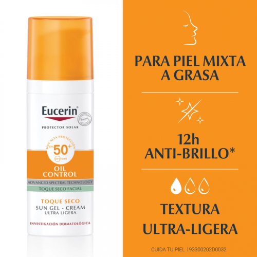 Eucerin Sun Gel Crema Oil Control Toque Seco FPS50+ 50ml - Dermaproductos Guatemala