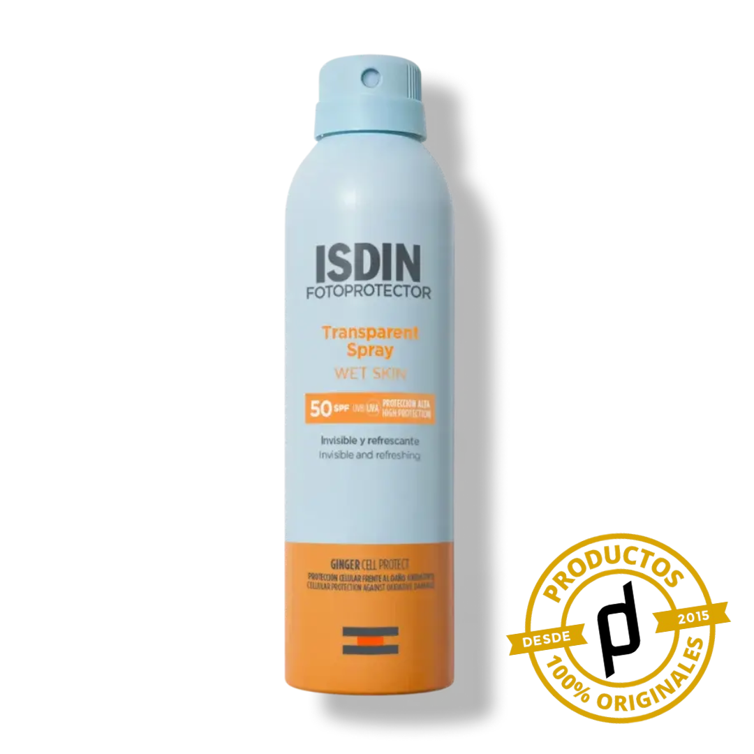 ISDIN Transparent Spray Wet Skin SPF 50 250ml - Dermaproductos Guatemala