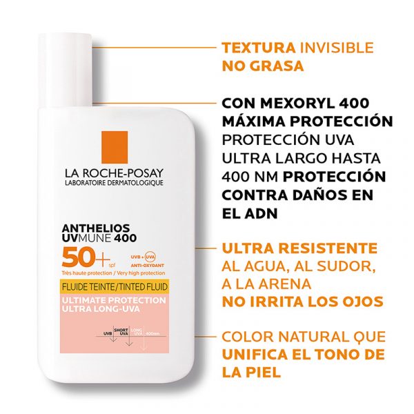 La Roche-Posay Anthelios UVMune 400 Fluido Invisible Color 50ml - Dermaproductos Guatemala