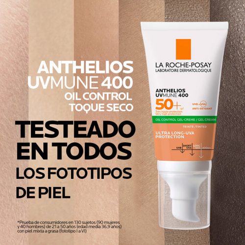 La Roche-Posay Anthelios UVMune Oil Control Gel Color SPF 50+ 50ml - Dermaproductos Guatemala