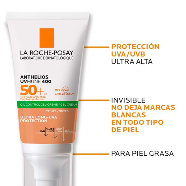 La Roche-Posay Anthelios UVMune Oil Control Gel Color SPF 50+ 50ml - Dermaproductos Guatemala