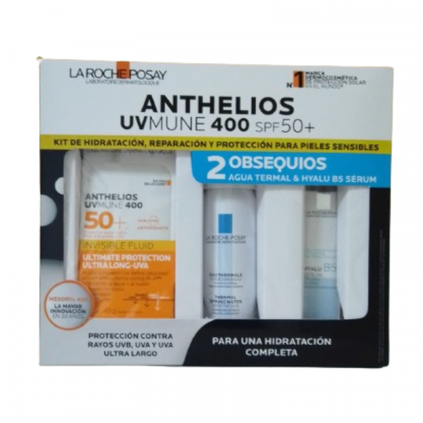 La Roche-Posay Pack Anthelios UVMUNE 400 + Agua Termal 50ml + Hyalu B5 Serum Mini - Dermaproductos Guatemala