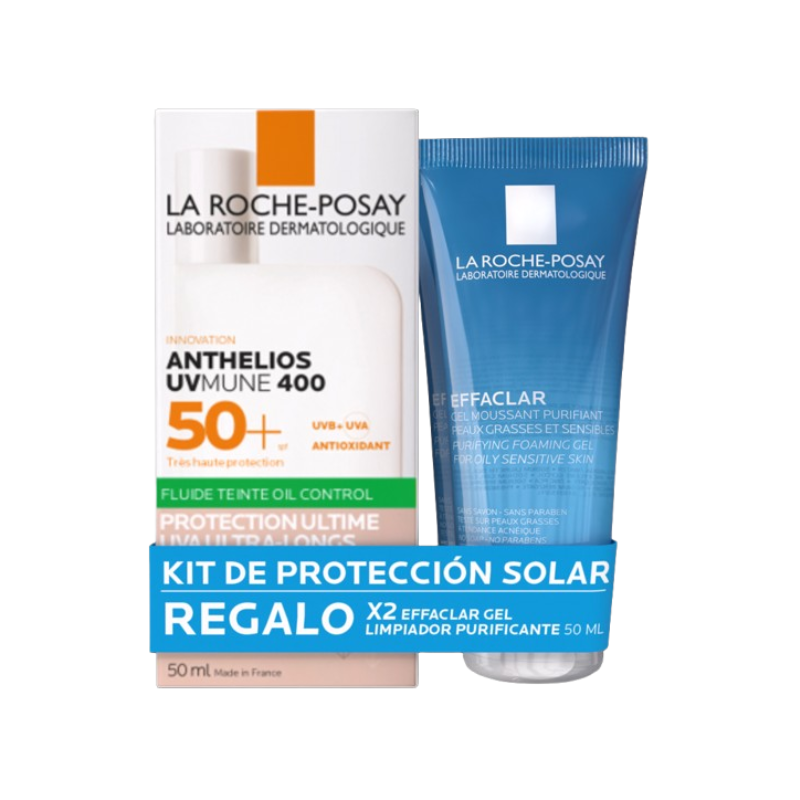 La Roche-Posay Pack Anthelios UVMUNE Oil-Control COLOR + x2 Effaclar Gel 50ml- Dermaproductos Guatemala