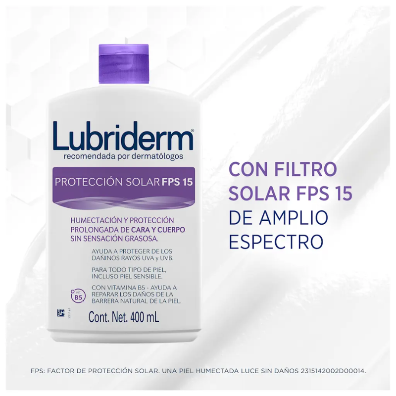Lubriderm Crema Corporal Protección Solar FPS 15 400ml - Dermaproductos Guatemala