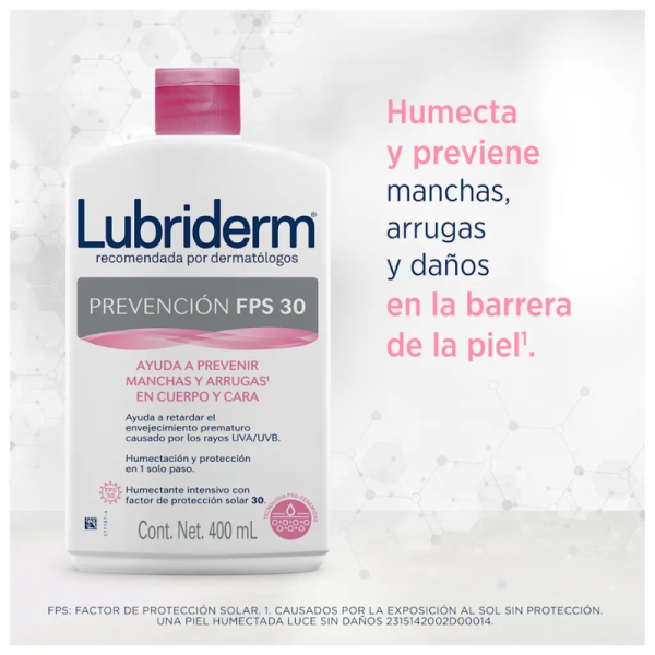 Lubriderm Prevención FPS 30 400ml - Dermaproductos Guatemala