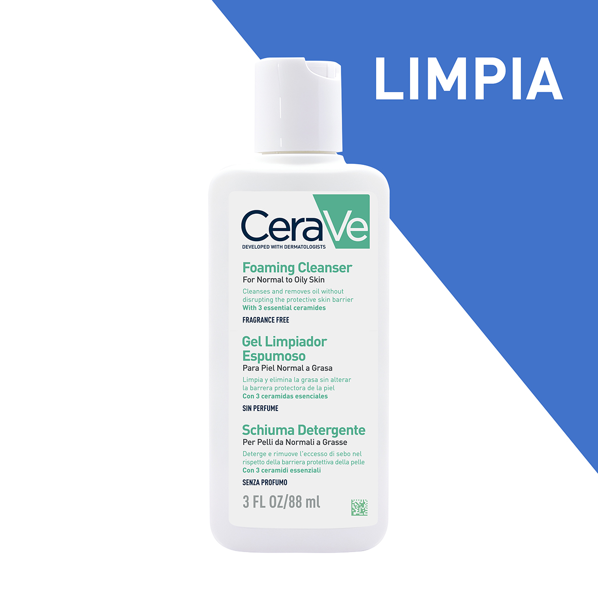 CeraVe Gel Limpiador Espumoso 88ml - Dermaproductos Guatemala