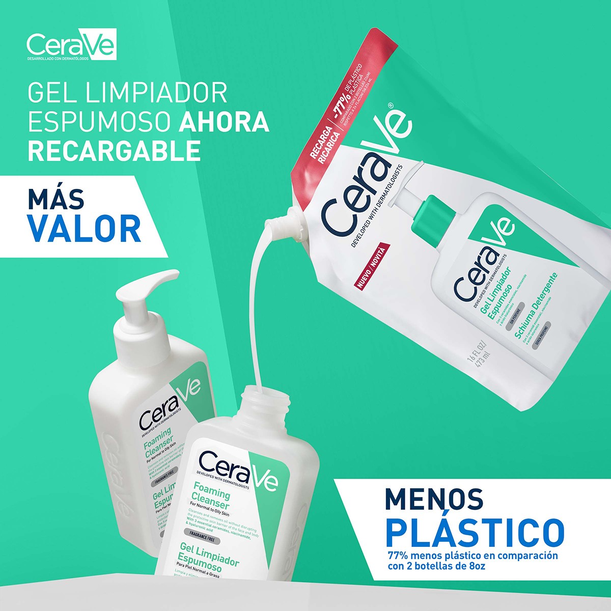 CeraVe Recarga Gel Limpiador Espumoso 473ml - Dermaproductos Guatemala