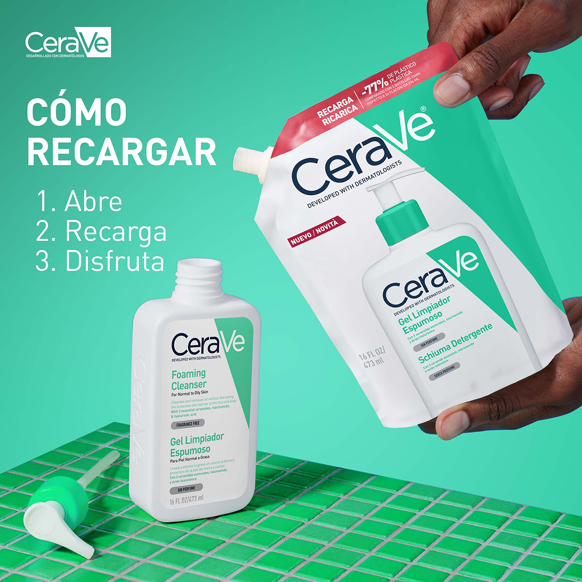 CeraVe Recarga Gel Limpiador Espumoso 473ml - Dermaproductos Guatemala