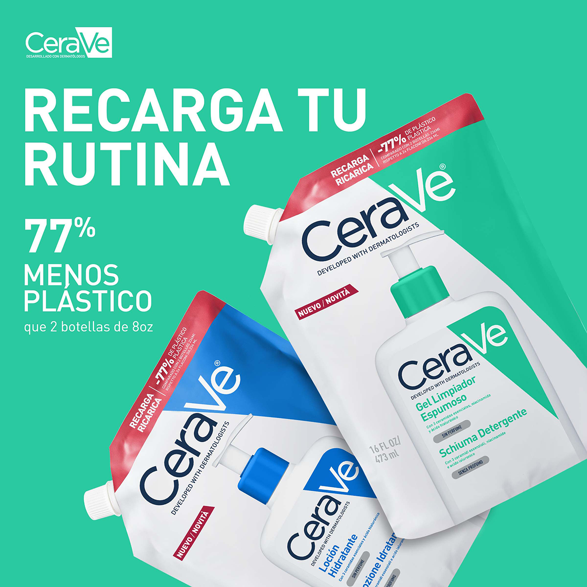 CeraVe Recarga Gel Limpiador Espumoso 473ml - Dermaproductos Guatemala