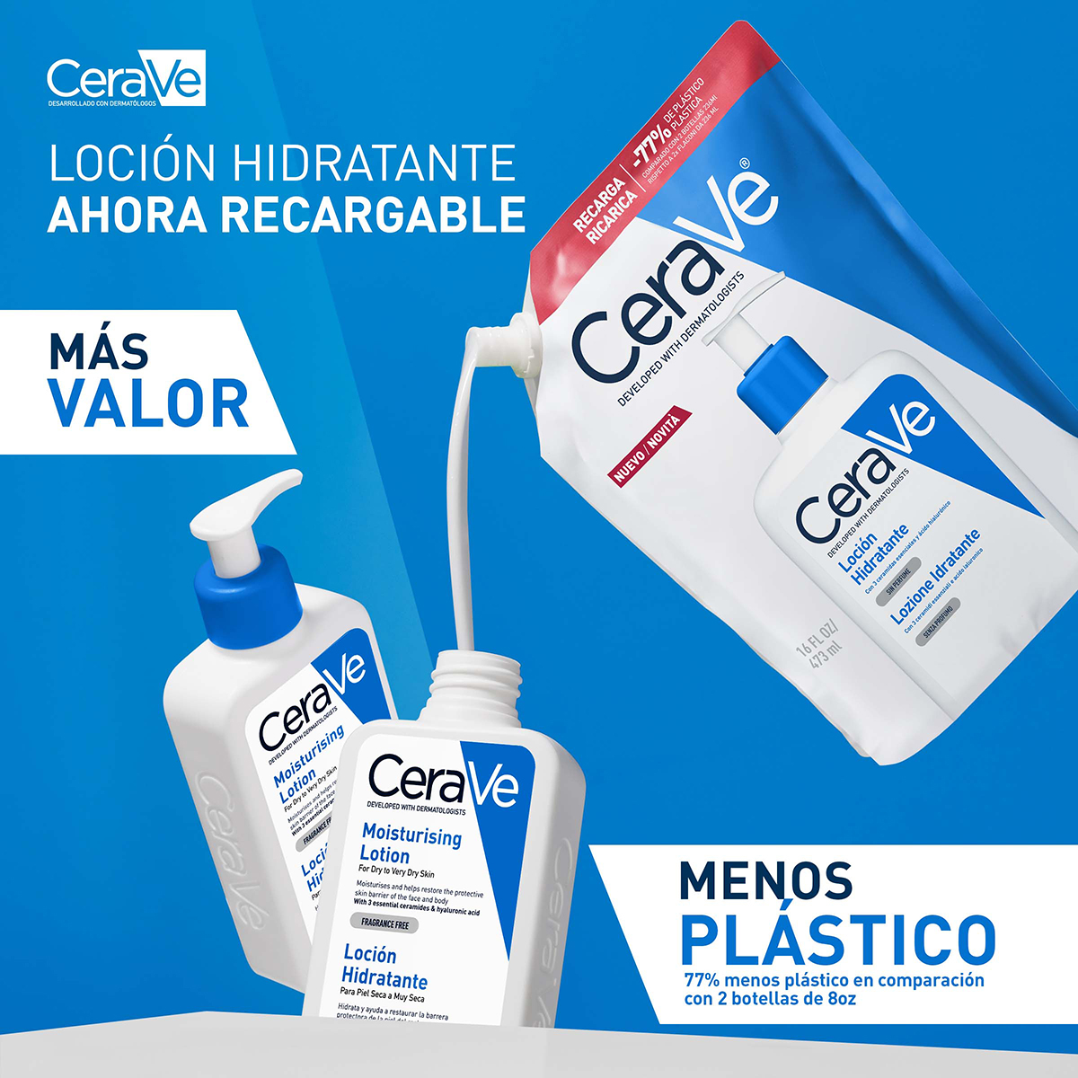CeraVe Recarga Loción Hidratante Piel Normal a Seca 473ml - Dermaproductos Guatemala