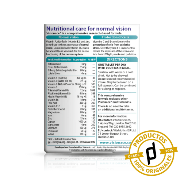 Vitabiotics Visionace 30 Tabletas - Dermaproductos Guatemala