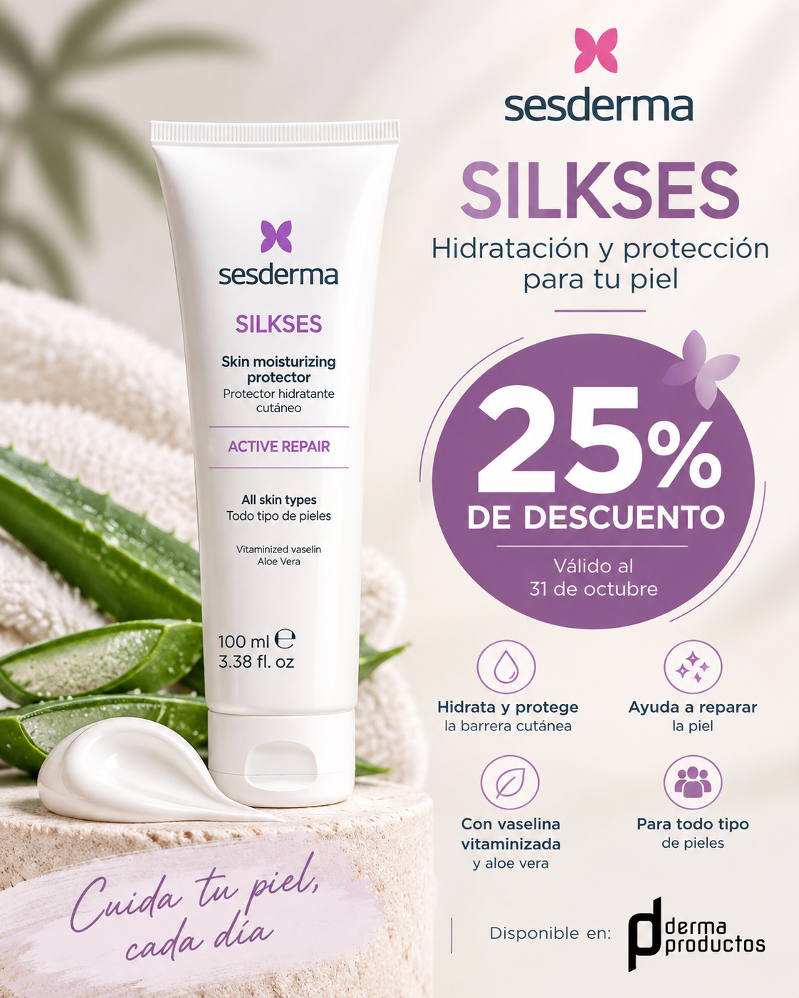 Anuncio pastel de hidratación Silkses